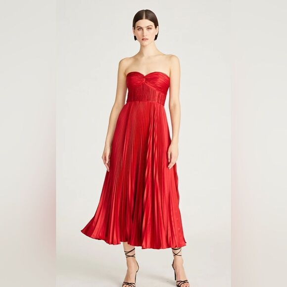 Amur belle dress in cranberry red bustier pleated flowy gown new 10 elegant - Picture 1 of 12